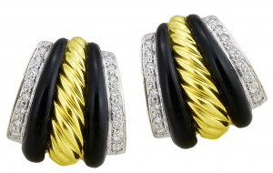 Black Onyx Earrings with Twisted Rope and .54pts Diamonds