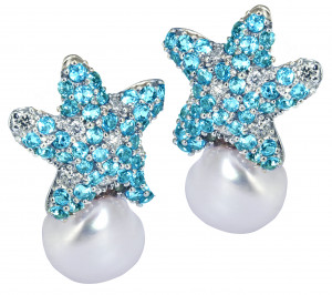 Blue Topaz Starfish Earring with .42pts Diamonds