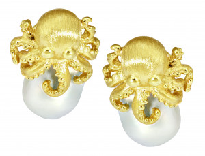 Octopus Earrings with Baroque Pearl