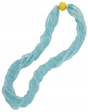 Aquamarine Twister Bead Necklace with Magnetic Clasp