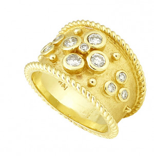 Florentine Textured Ring with .68pts Bezel Set Diamonds