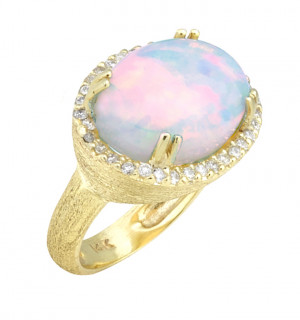 Florentine Textured Opal Ring with .34pts Diamonds