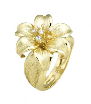 Smaller Florentine Textured Lily Ring with .08pts Diamonds