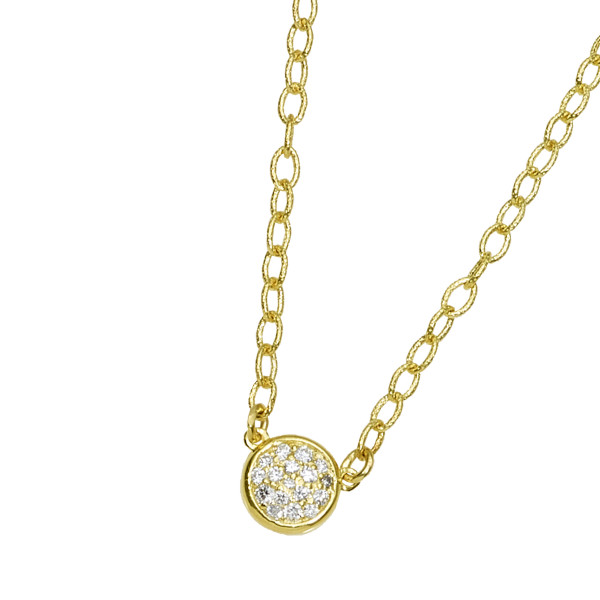 Small Circle Pave Necklace with .19pts Diamonds - Oro - Collections