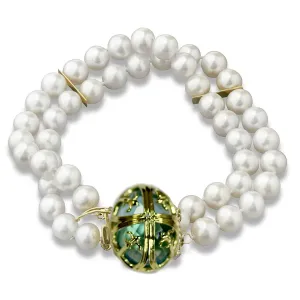 14kt Chateau Collection Fleur di lis Cultured Pearl Bracelet with Blue Topaz