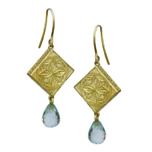 14kt Salon Blue Topaz Briolette Drop Earrings with Shepard Hook