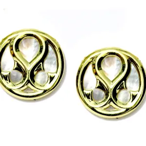 14kt Large Loggia Button Earring with White Mother of Pearl