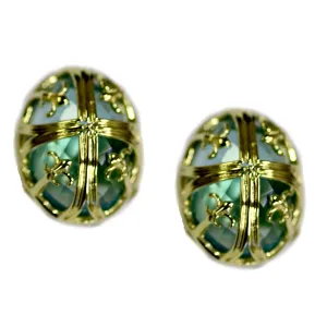 14kt Chateau Colletion Fleur di lis Earring With Blue Topaz