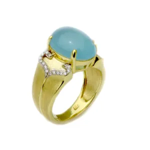 Sojourn Ring with Oval Aqua Cabachon and .16pts diamonds