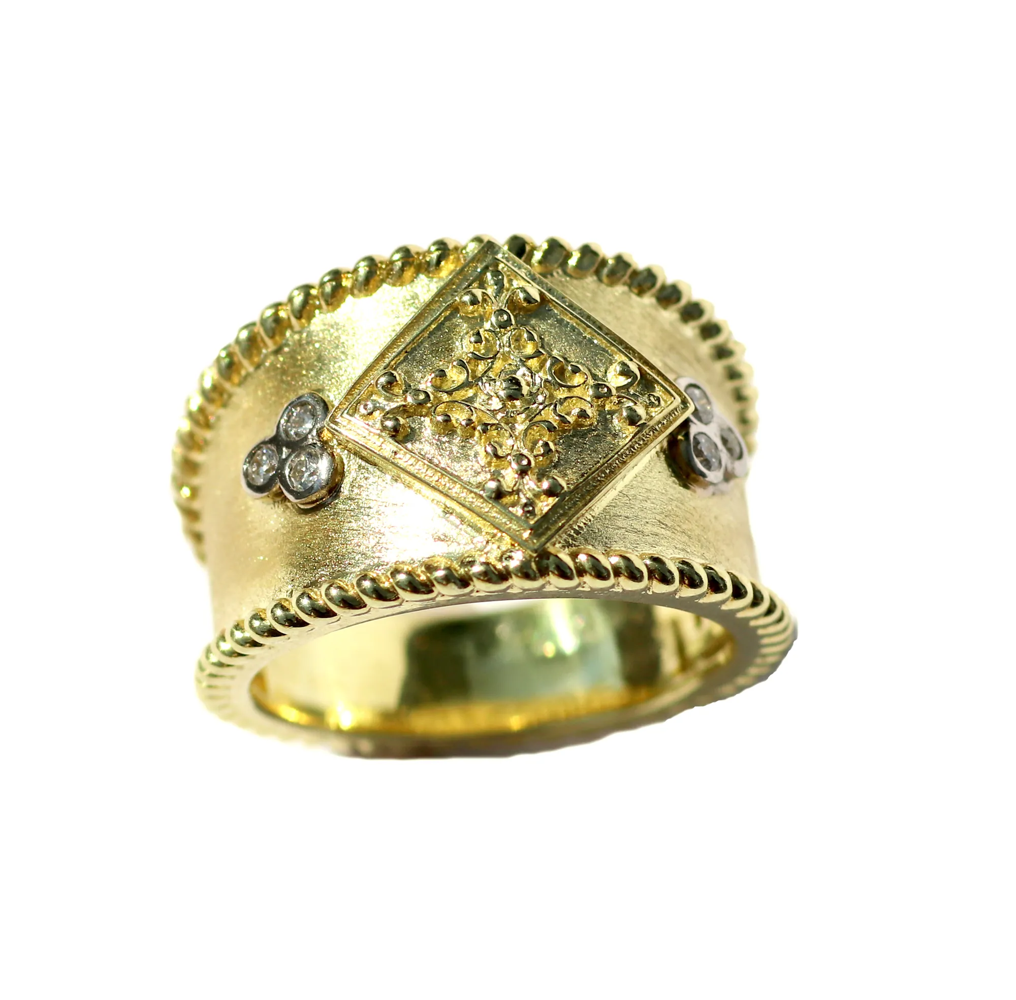 14kt Gold Grandeur Tappered Cigar band with .09pts of bezel set diamonds