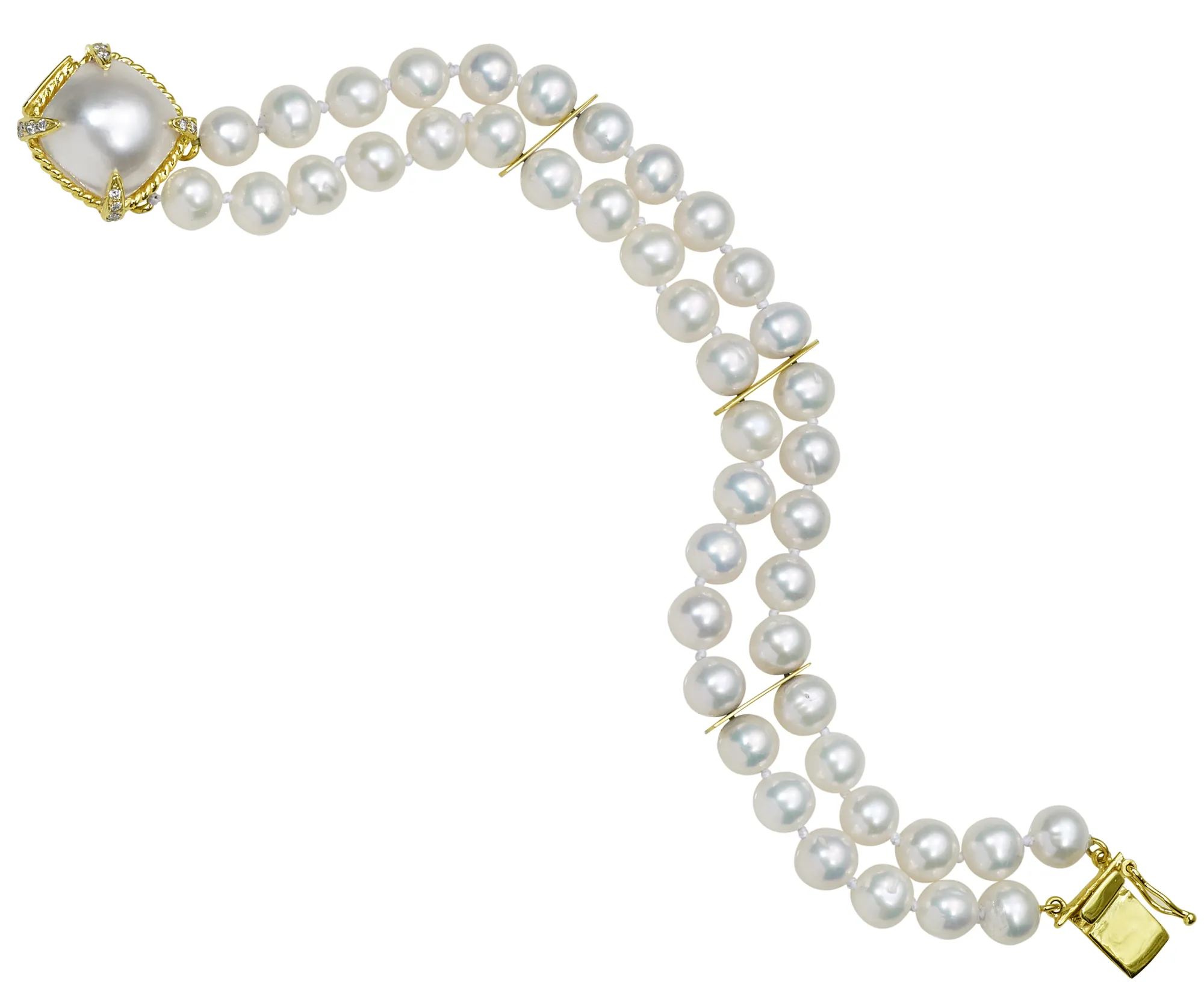 Pearl Bracelet with Twisted Rope Mabe Pearl Clasp and .18pt Diamond Prongs