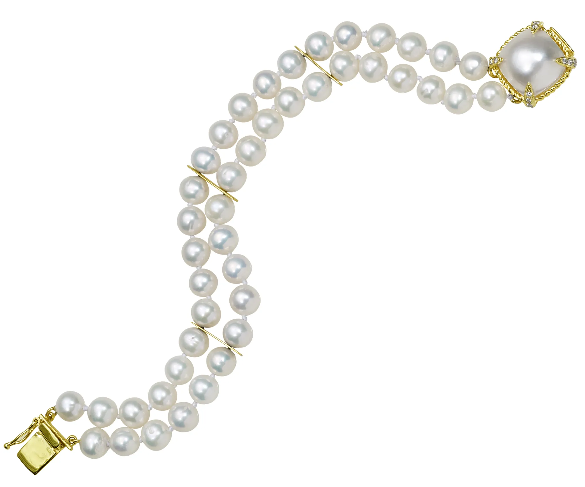 Pearl Bracelet with Twisted Rope Mabe Pearl Clasp and .18pt Diamond Prongs - Image 2