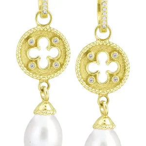 Clover Shield Earring Charm with White Pearl Drop and .08pts Diamonds