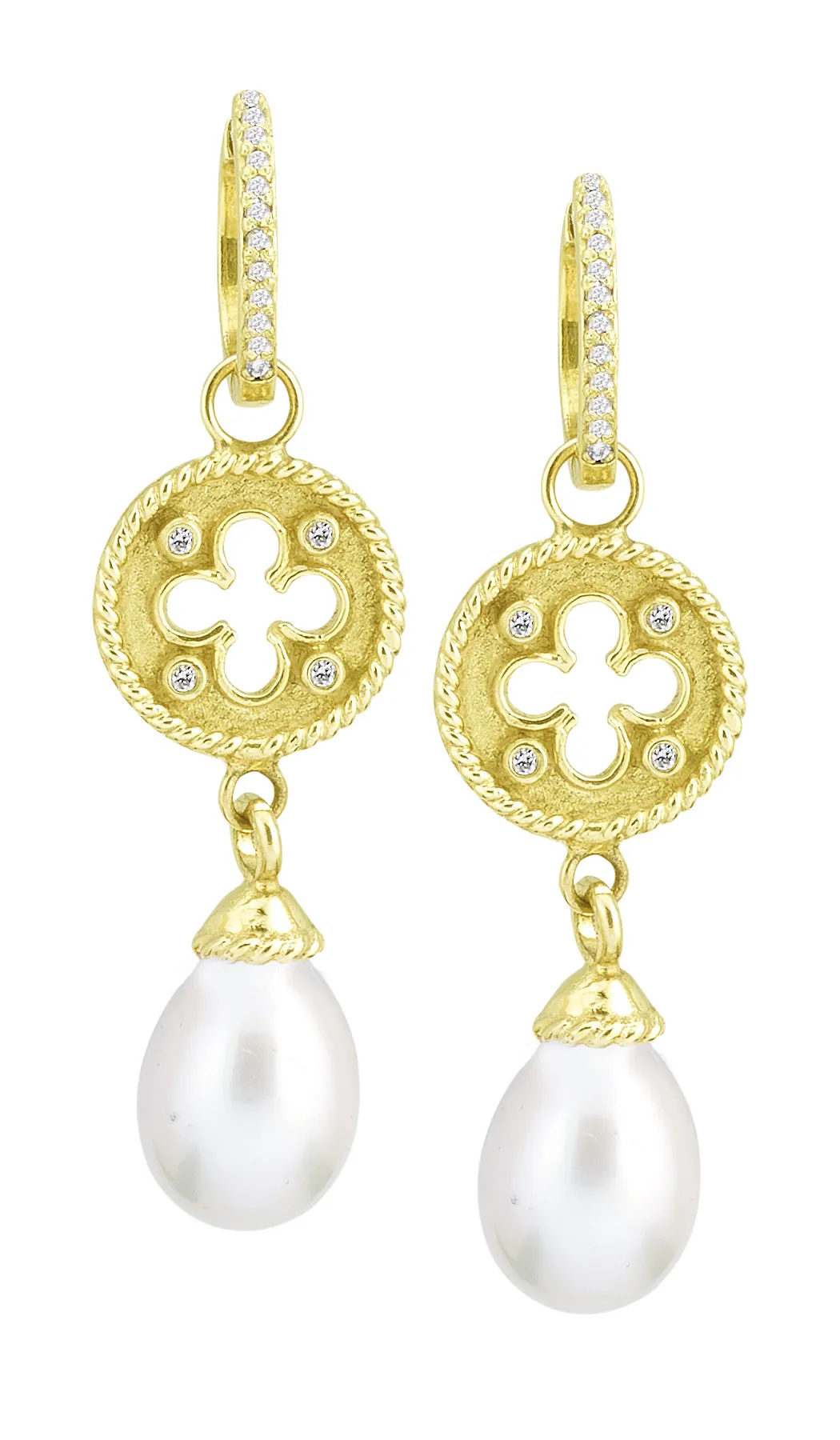 Clover Shield Earring Charm with White Pearl Drop and .08pts Diamonds