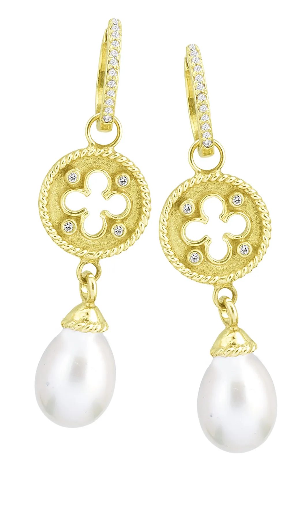 Clover Shield Earring Charm with White Pearl Drop and .08pts Diamonds - Image 2