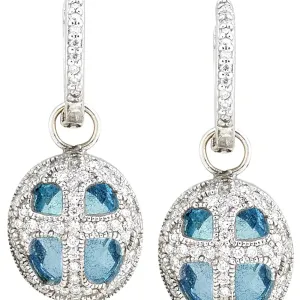 Oval Cross Earring Charms with Blue Topaz and .67pts Diamonds