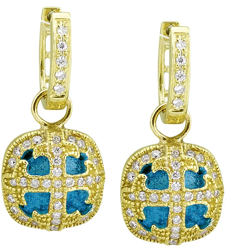 London Blue Topaz Cushion Shaped Cross Earring Charm with .59pts Diamonds