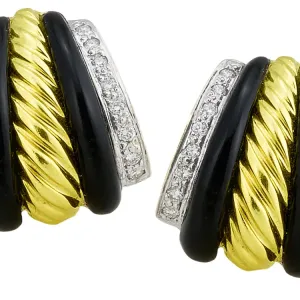 Black Onyx Earrings with Twisted Rope and .54pts Diamonds