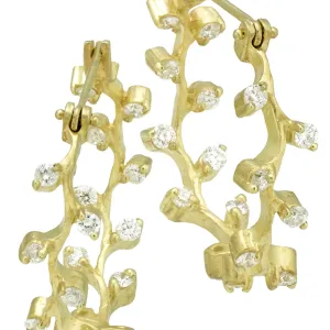Florentine Textured Branch Hoops with 1.02cts Diamonds