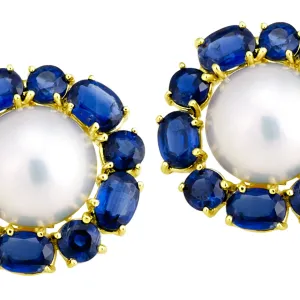 Royal Blue Kyanite and Pearl Earrings