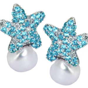 Blue Topaz Starfish Earring with .42pts Diamonds