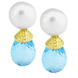 Pearl and Blue Topaz Briolette Drop Earring with Twisted Rope
