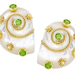 Mother of Pearl Shell Earring with Peridot and Twisted Gold Rope