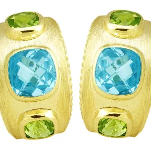 Florentine Textured Earring with Blue Topaz and Peridot