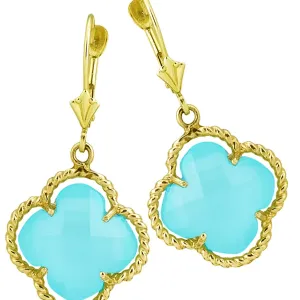 Blue Green Chalcedony Clover Earrings