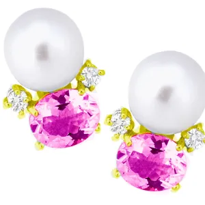 Pink Topaz and Pearl Earring with .40pts Diamonds
