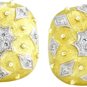 Florentine Textured Cushion Shaped Earring with .59pts Diamonds