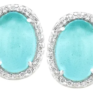 Milky Aquamarine Cabochon Earrings with .56pts Diamonds