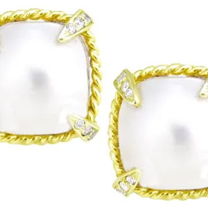 Mabe Pearl Cushion Earring with .36pt Diamond Prongs