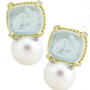 Ganymede with Eagle Venetian Glass Earring with Pearl and .40pts Diamonds
