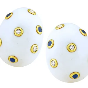 White Agate Earring with Blue Sapphire and .07pts Diamonds
