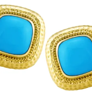 Sleeping Beauty Turquoise Earrings with Hammered Texture and Twisted Rope