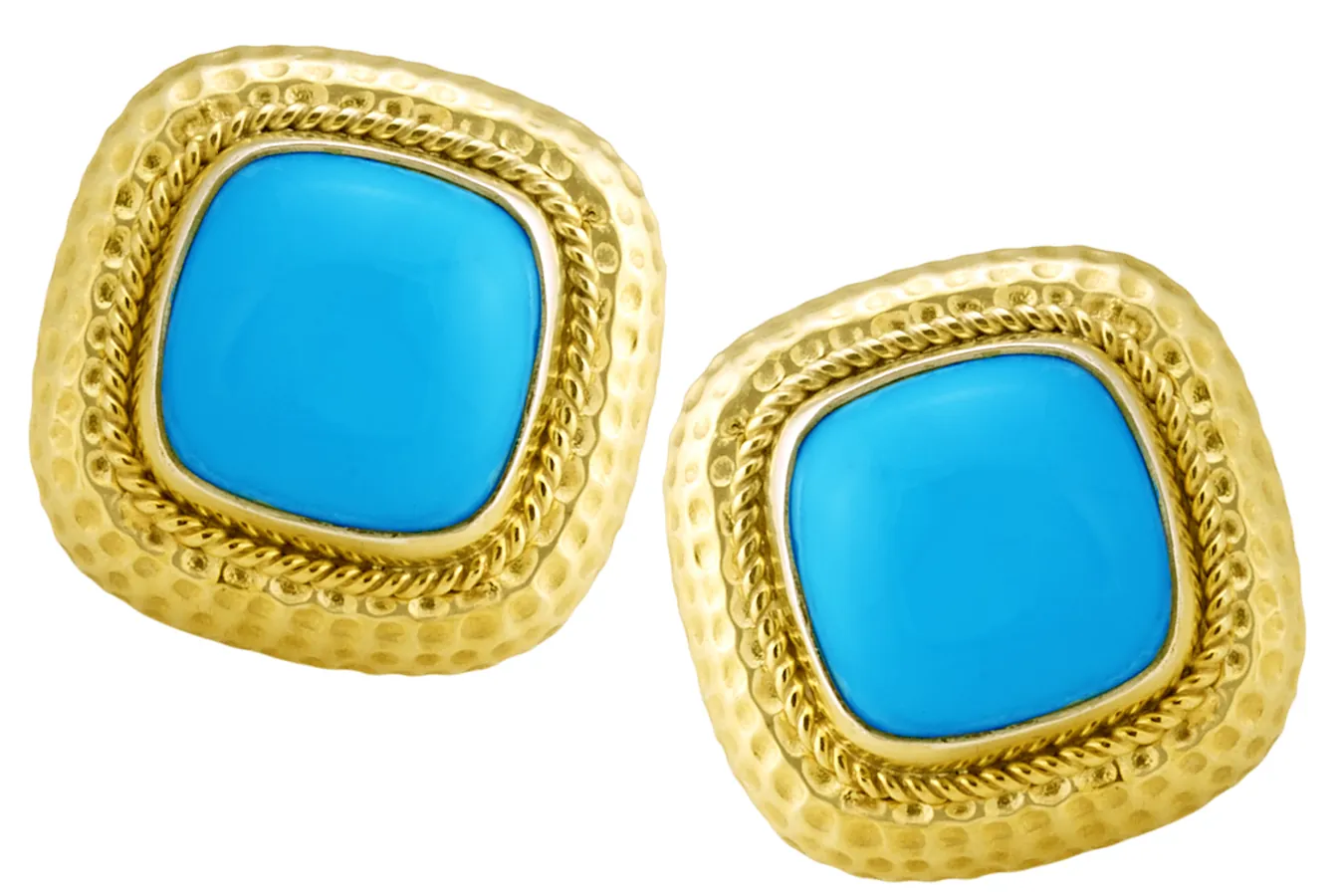 Sleeping Beauty Turquoise Earrings with Hammered Texture and Twisted Rope