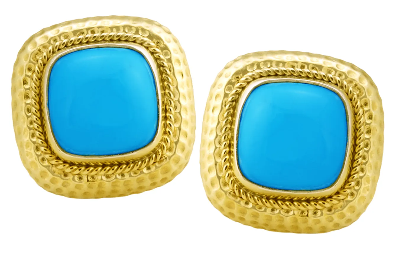 Sleeping Beauty Turquoise Earrings with Hammered Texture and Twisted Rope - Image 2