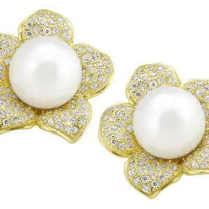 Flower Earring with South Sea Pearl and .94pts Diamonds