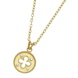Florentine Textured Clover Necklace with .12pts Diamonds