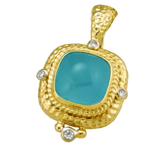 20ct Aquamarine Cabochon Pendant with .25pts Diamonds