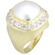 Bezel Set Cushion Mabe Pearl Ring with 1.40ct Halo of Pave Diamonds