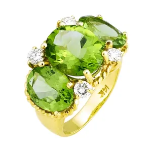 Three Stone Peridot Ring with .52pts Diamonds