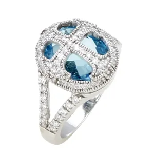 White Gold Cross Ring with Blue Topaz and .57pts Diamonds