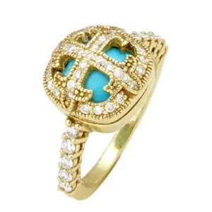 Sleeping Beauty Turquoise Ring with .59pt Diamond Encrusted Cross