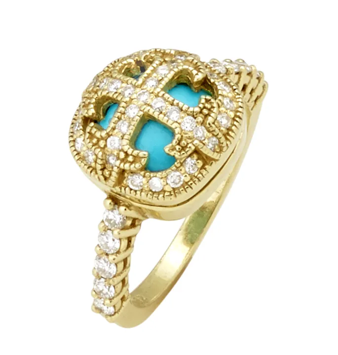 Sleeping Beauty Turquoise Ring with .59pt Diamond Encrusted Cross