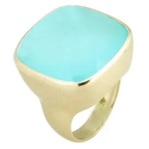 Matte Textured Checkerboard Blue Green Chalcedony Ring