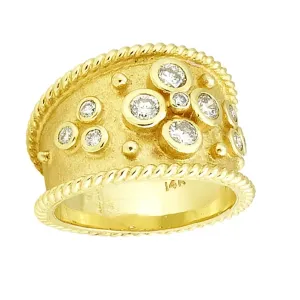Florentine Textured Ring with .68pts Bezel Set Diamonds