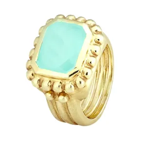 Matte Textured Checkerboard Blue Green Chalcedony Ring with Beading
