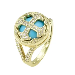 Sleeping Beauty Turquoise Cross Ring with .46pts Diamonds